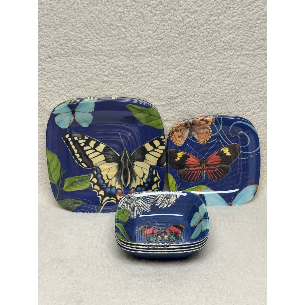 Target Home Dinnerware Set Blue Butterfly Botanical 10pc Square